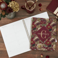 Burgund William Morris Floral Elegantes Monogramm 