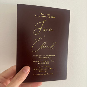Burgund Wine & Gold Foil Wedding Folieneinladung