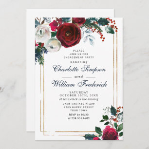 Burgund Winter Rose Foliage ENGAGEMENT PARTEI Einladung