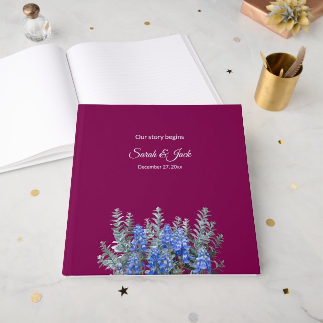 Burgund Winter Wedding mit Bluebonnet Gästebuch (Vorderseite offen)