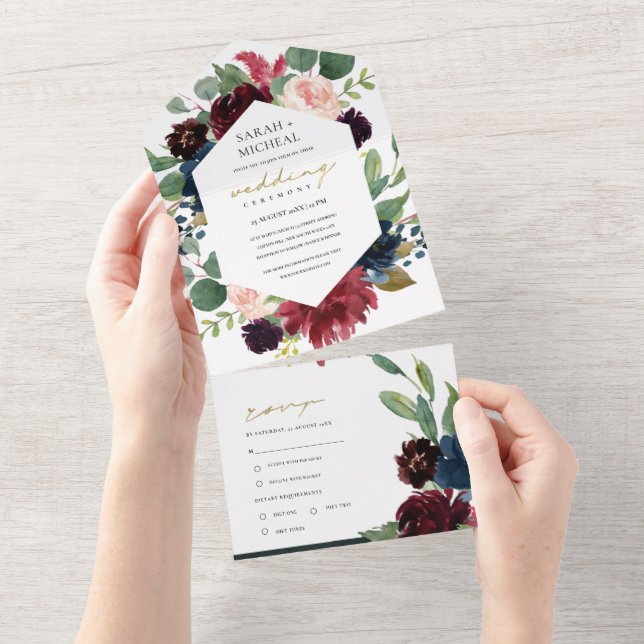 BURGUNDBLUSH BLUE GRÜNE WASSERFLOTTE ALL IN ONE EINLADUNG (Abreißen)