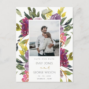 BURGUNDDY LILA PINK GREEN FLORAL SAVE THE DATE ANKÜNDIGUNGSPOSTKARTE