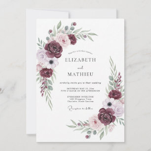 Burgunder Amethyst Blüten Hochzeit Einladung