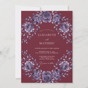 Burgunder Amethyst Blütenhochzeit Einladung