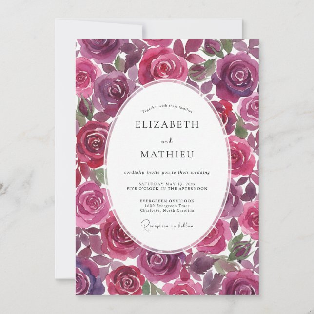 Burgunder Amethyst Hochzeit bemalt Einladung (Vorderseite)