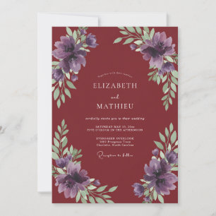 Burgunder Amethyst Pfingstrosen-Hochzeit Einladung