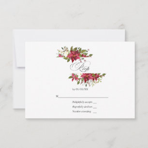 Burgunder-Aquarell-Blumen-Weihnachts-Hochzeit RSVP Karte