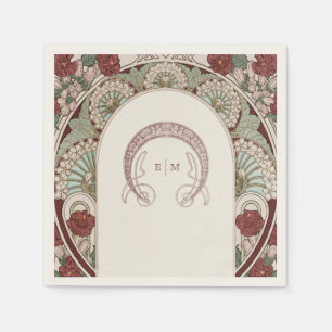 Burgunder Art Nouveau Monogramm Anfangs Tischdekor Serviette