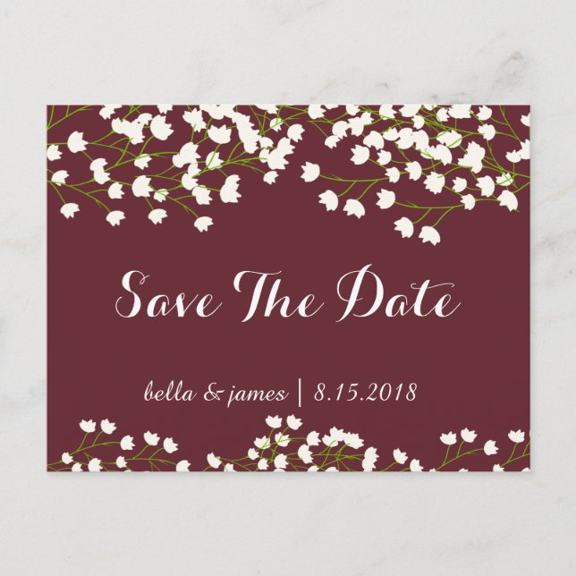 Burgunder Baby's Breath Save The Date Postkarten (Vorderseite)