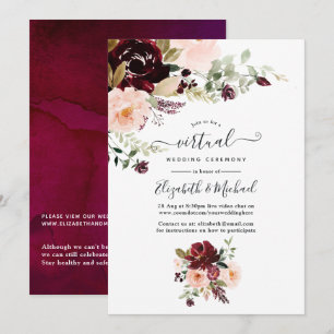 Burgunder-Beere-und-Blush-Blumen-Virtual-Wedding Einladung