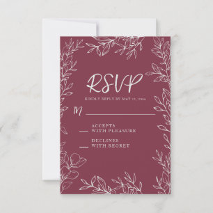Burgunder-Beeren-Botanische-Linienkunst-Hochzeit  RSVP Karte