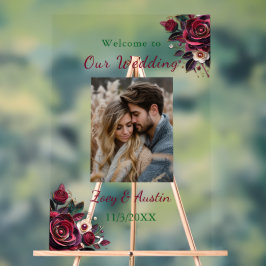 Burgunder Blume, Blätter und Perlen Personalisiert Acrylschild