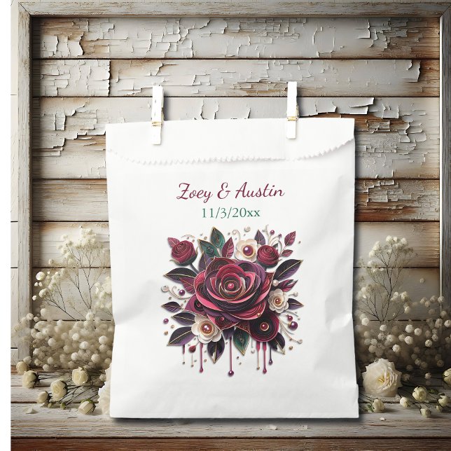 Burgunder Blume, Blätter und Perlen Personalisiert Geschenktütchen (Von Creator hochgeladen)