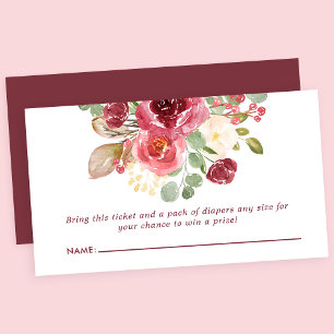 Burgunder Blumen Baby Shower Windel-Raffle Begleitkarte