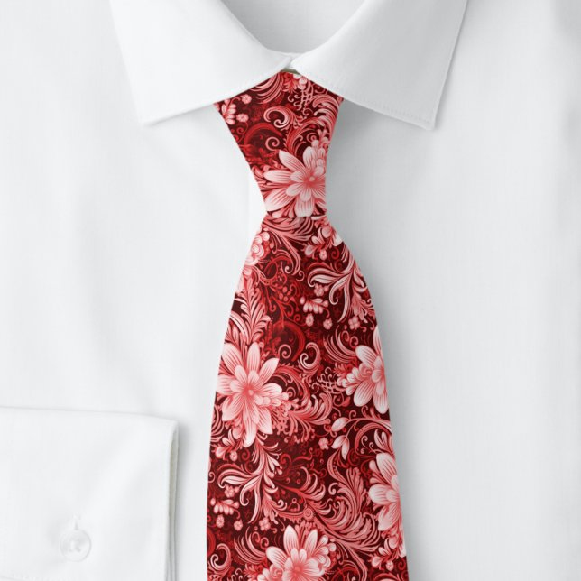 Burgunder-Blumen-Batik Krawatte (Von Creator hochgeladen)