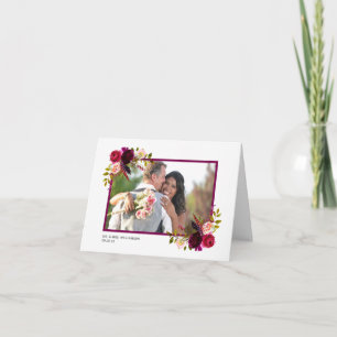 Burgunder Blumen Foto Hochzeit Danksagungskarte Dankeskarte