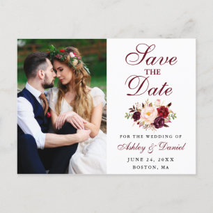 Burgunder Blumen Foto Save The Date Postkarte
