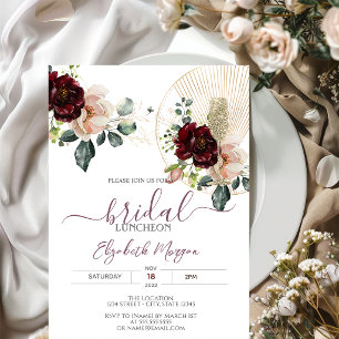Burgunder Blumen Glitter Glas Braut-Lunch   Einladung