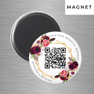 Burgunder Blumen Gold geometrische QR-Code Hochzei Magnet