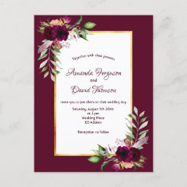Burgunder Blumen Gold Hochzeitseinladung Postkarte