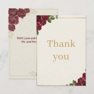 Burgunder Blumen Gold Schrift Hochzeits-Dankeskart Dankeskarte