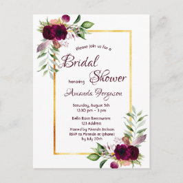 Burgunder Blumen goldene Vegetation boho Brautpart Postkarte