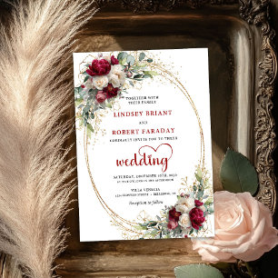 Burgunder Blumen Goldrahmen Elegante Hochzeitseinl Einladung