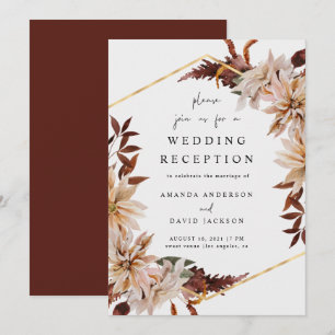 Burgunder Blumen Herbst Hochzeitsempfang Gold Einladung