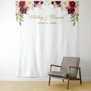 Burgunder Blumen Hochzeit Hintergrund Foto Booth R Wandteppich