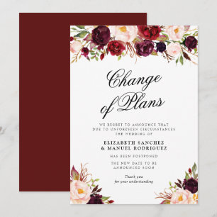 Burgunder-Blumen-Hochzeitskarte verschoben Einladung