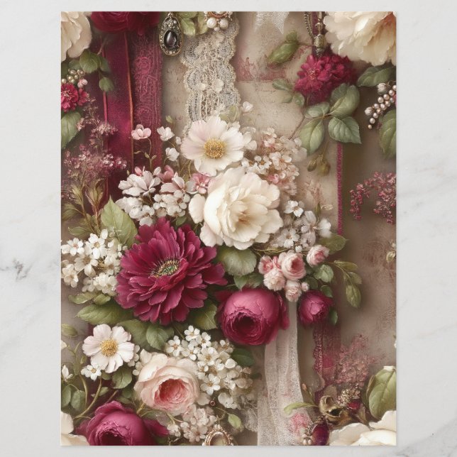 Burgunder-Blumen-Junk-Journal-Scrapbook-Papier (Vorderseite)