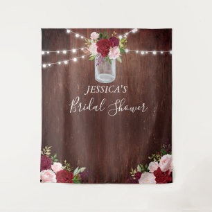 Burgunder Blumen Mason Glas Brautparty Holz Wandteppich