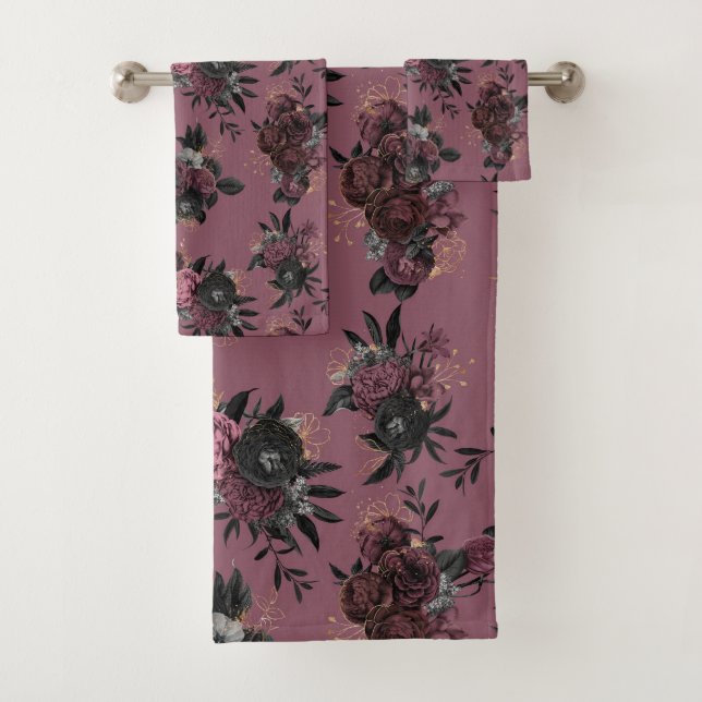 Burgunder Blumen Muster Handtuch Badhandtuch Set (Insitu)