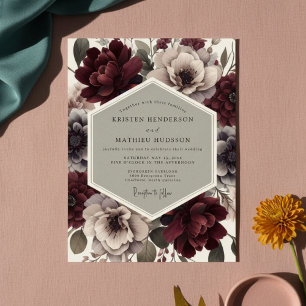 Burgunder-Blumen-Romantische-Opulente-Hochzeit Einladung