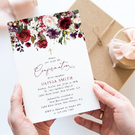 Burgunder Blumen, Rosa Blumen, Boho, Konfirmation Einladung