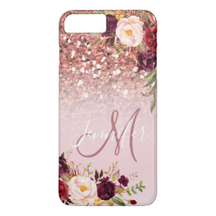 Burgunder Blumen Rose Gold Glitter Funkeln Name Case-Mate iPhone Hülle