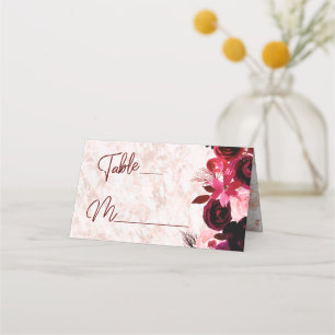 Burgunder Blumen & Rose Gold Sitzplätze Tischnumme Platzkarte