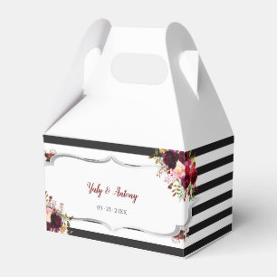 Burgunder Blumen Schwarz-Weiß-Gestreifte Hochzeit Geschenkschachtel