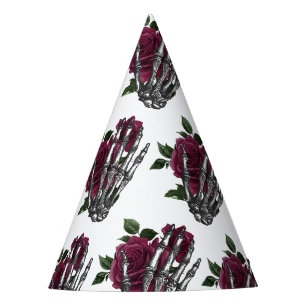 Burgunder Blumen-Skelett-Hand Gothic Partyhütchen