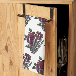 Burgunder Blumen Skelett Hand Gotik Geschirrtuch