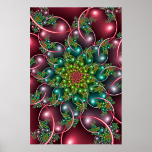 Burgunder Blumen-Spirale Poster
