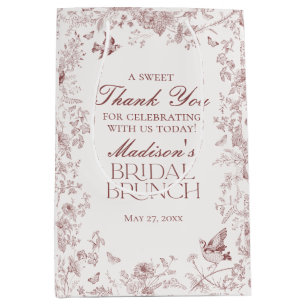 Burgunder Blumen-Toile-de-Jouy-Hochzeits-Brunch-Ge Mittlere Geschenktüte
