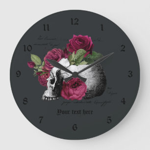 Burgunder Blumen Totenkopf Gothic Totenkopf Große Wanduhr