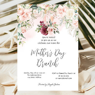 Burgunder Blumen Wein Muttertags-Brunch-Einladung Einladung