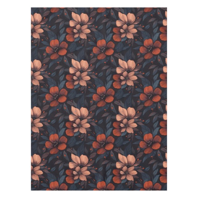 Burgunder Blumendesign blühende Blumen Tischdecke (Vorderseite)