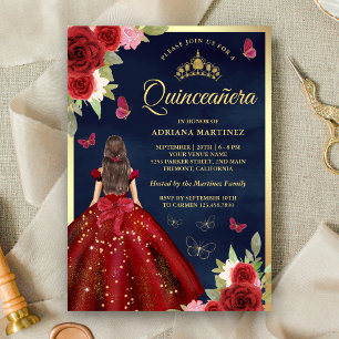 Burgunder Blumenkleid Schmetterling Navy Quinceane Einladung