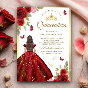 Burgunder Blumenkleid Schmetterling Quinceanera Einladung