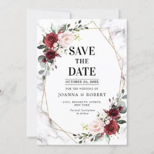 Burgunder Blumenmarmor Geometrische Hochzeit Save The Date