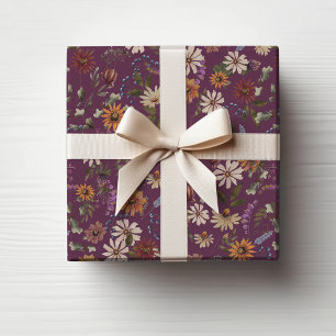 Burgunder Blumenmuster Geschenkpapier