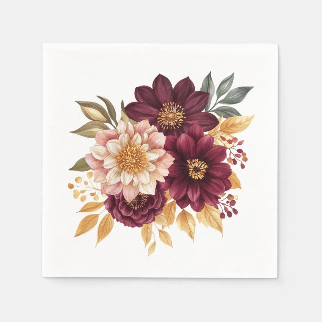 Burgunder Blumenmuster Serviette (Vorderseite)